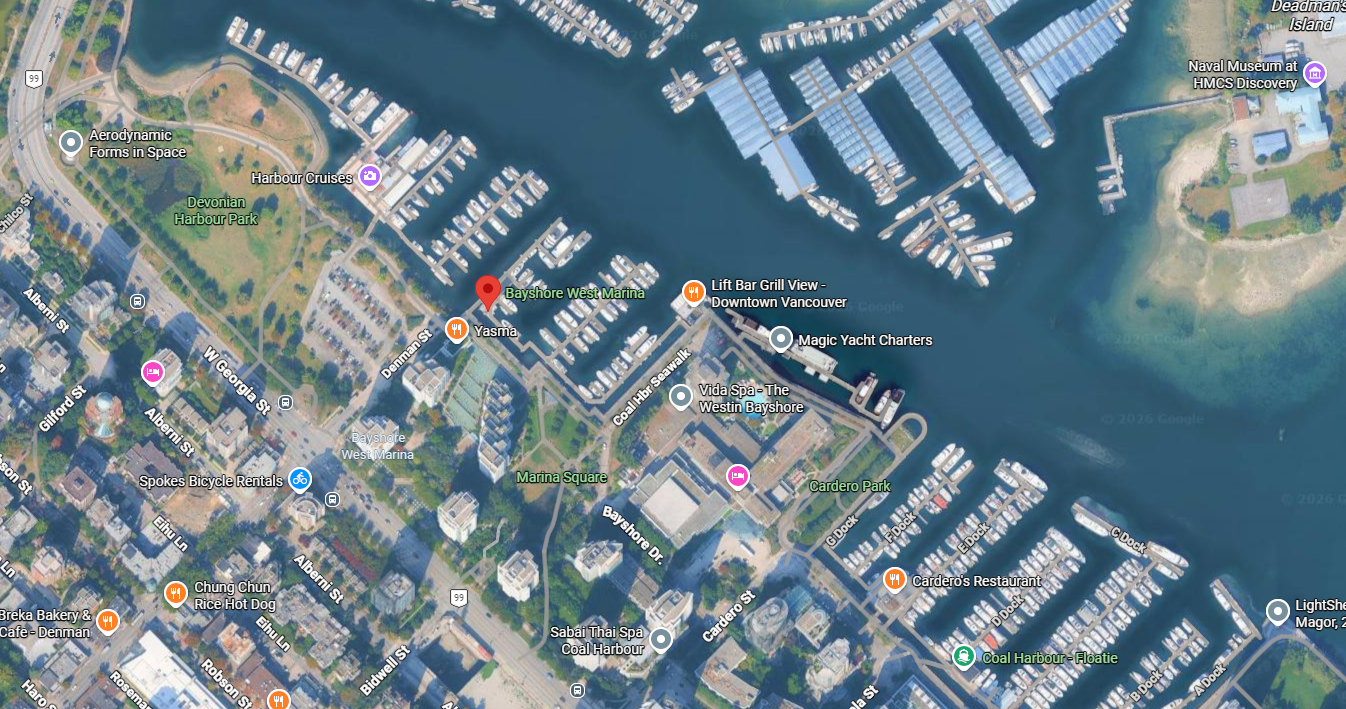 Map of Bayshore West Marina, 450 Denman Street, Vancouver, BC